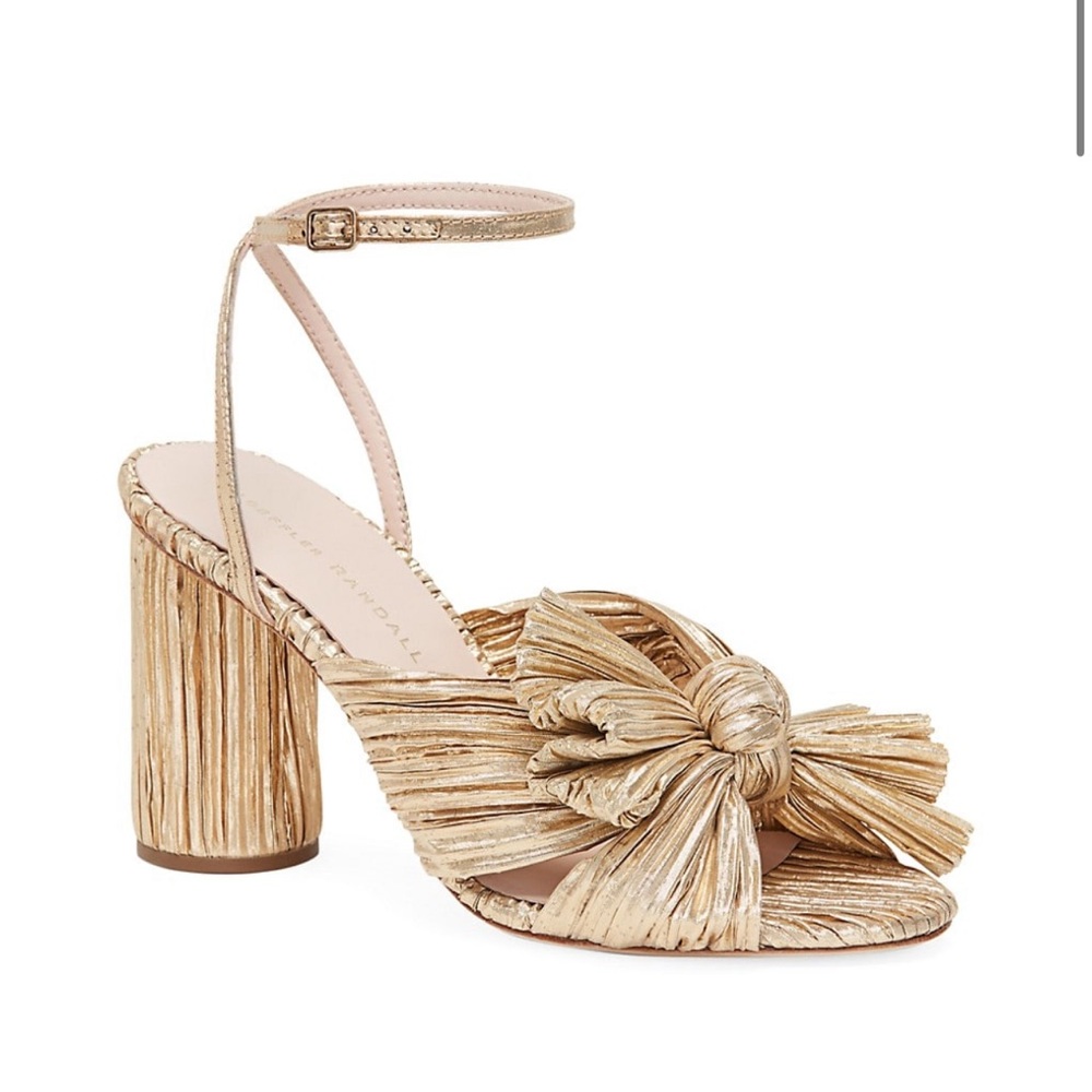 Loeffler Randall Camellia Knotted Lame Sandals - Gold